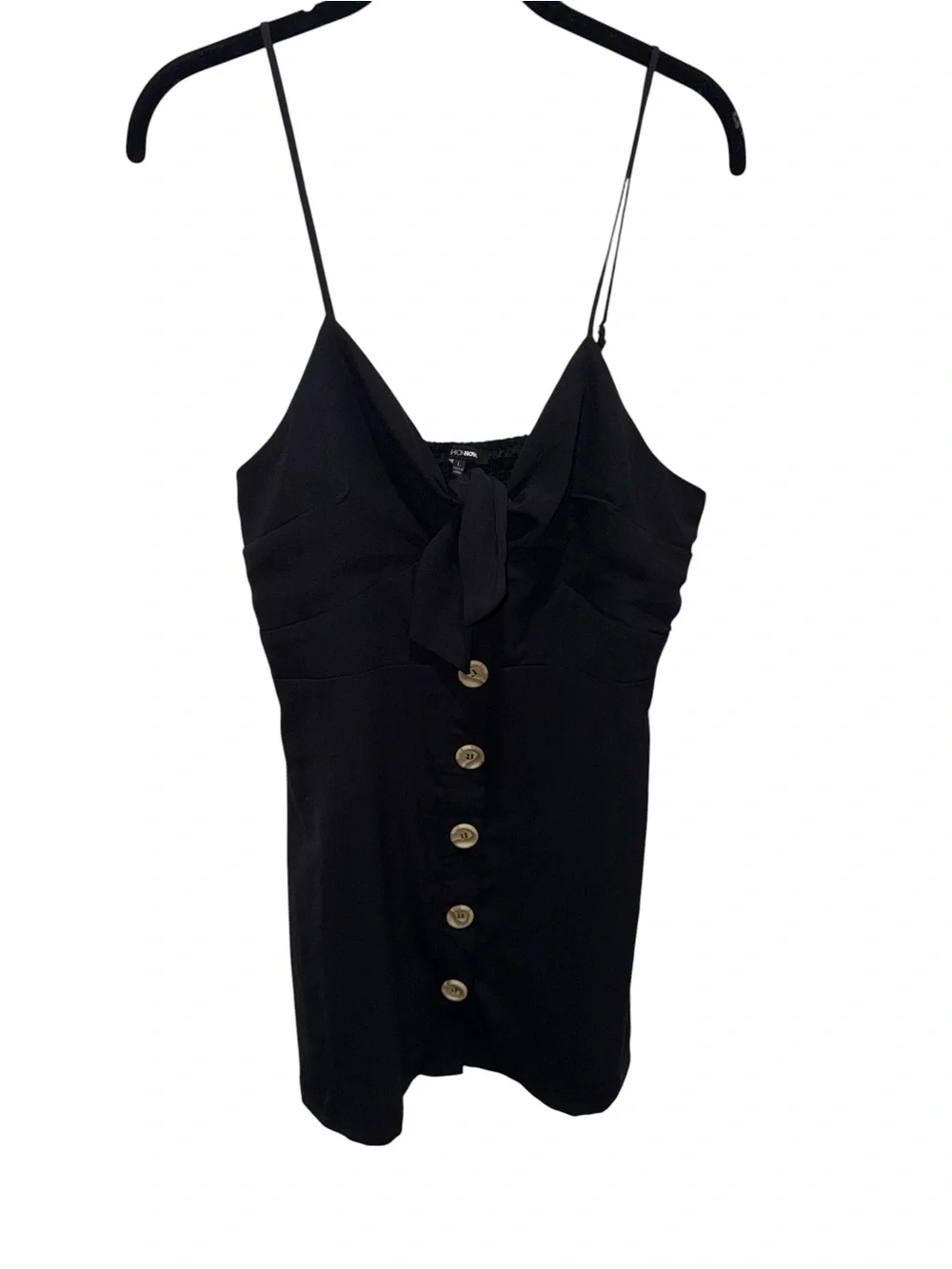 Fashion Nova Black Tie Front Button Mini Dress Large Vacation Sexy